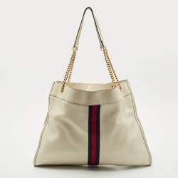 Gucci Off White Leather Large Web Rajah Tote