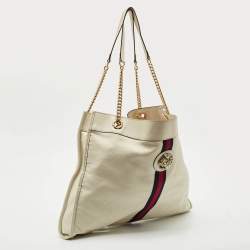 Gucci Off White Leather Large Web Rajah Tote