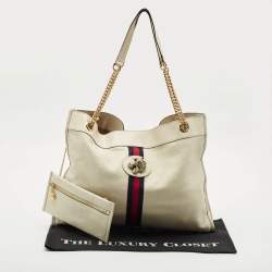 Gucci Off White Leather Large Web Rajah Tote
