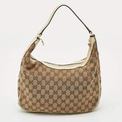Gucci White/Beige GG Canvas and Leather Charmy Hobo 