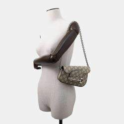 Gucci Beige GG Supreme Canvas and Leather Horsebit 1955 Mini Shoulder Bag