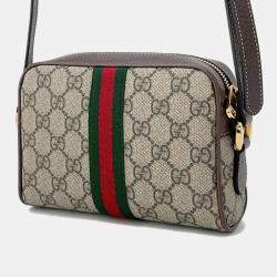 Gucci Beige & Brown PVC and Leather Ophidia GG Supreme Shoulder Bag