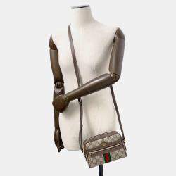 Gucci Beige & Brown PVC and Leather Ophidia GG Supreme Shoulder Bag