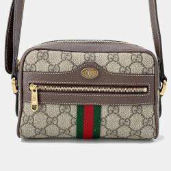 Gucci Beige & Brown PVC and Leather Ophidia GG Supreme Shoulder Bag