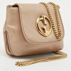 Gucci Metallic Beige Leather Small 1973 Chain Crossbody Bag