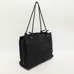Pre Owned Gucci Black GG Canvas and Leather Braided Handle Tote