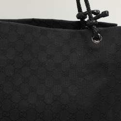 Pre Owned Gucci Black GG Canvas and Leather Braided Handle Tote