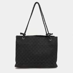 Pre Owned Gucci Black GG Canvas and Leather Braided Handle Tote