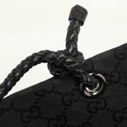 Pre Owned Gucci Black GG Canvas and Leather Braided Handle Tote