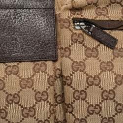 مملوكة مسبقًا Gucci Dark Brown/Beige GG Canvas Web Double Pocket Belt Bag