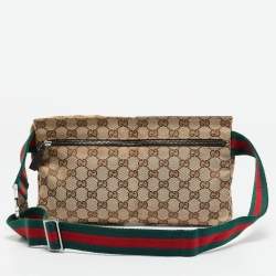 مملوكة مسبقًا Gucci Dark Brown/Beige GG Canvas Web Double Pocket Belt Bag