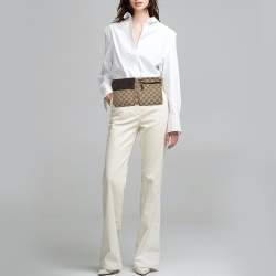 مملوكة مسبقًا Gucci Dark Brown/Beige GG Canvas Web Double Pocket Belt Bag