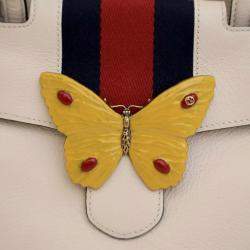 Gucci White Medium Web Linea Butterfly Totem Satchel