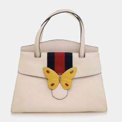 Gucci White Medium Web Linea Butterfly Totem Satchel