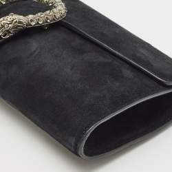 Gucci Black Suede Dionysus Crystals Flap Clutch