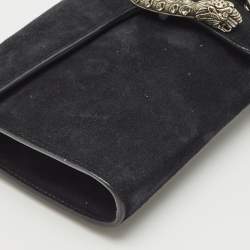 Gucci Black Suede Dionysus Crystals Flap Clutch
