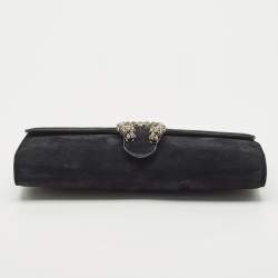 Gucci Black Suede Dionysus Crystals Flap Clutch