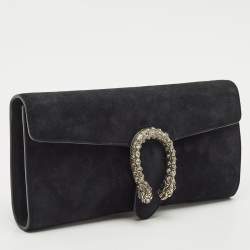 Gucci Black Suede Dionysus Crystals Flap Clutch