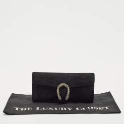 Gucci Black Suede Dionysus Crystals Flap Clutch