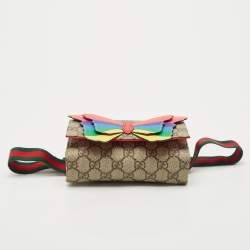 Pre Owned Gucci Beige GG Supreme Canvas Butterfly Waist Belt Bag