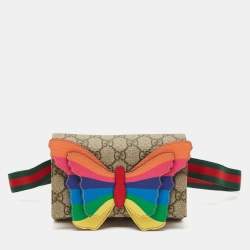 Pre Owned Gucci Beige GG Supreme Canvas Butterfly Waist Belt Bag