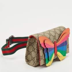 Pre Owned Gucci Beige GG Supreme Canvas Butterfly Waist Belt Bag