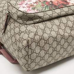 Gucci Pink/Beige GG Supreme Canvas Blooms Drawstring Bakcpack
