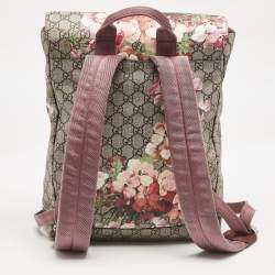 Gucci Pink/Beige GG Supreme Canvas Blooms Drawstring Bakcpack