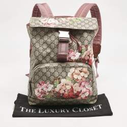Gucci Pink/Beige GG Supreme Canvas Blooms Drawstring Bakcpack