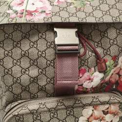 Gucci Pink/Beige GG Supreme Canvas Blooms Drawstring Bakcpack
