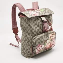 Gucci Pink/Beige GG Supreme Canvas Blooms Drawstring Bakcpack