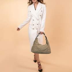 Pre Owned Gucci Beige GG Canvas and Leather Medium Horsebit Shoulder Bag