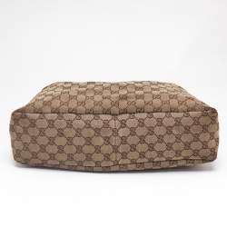 Pre Owned Gucci Beige GG Canvas and Leather Medium Horsebit Shoulder Bag