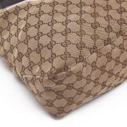 Pre Owned Gucci Beige GG Canvas and Leather Medium Horsebit Shoulder Bag