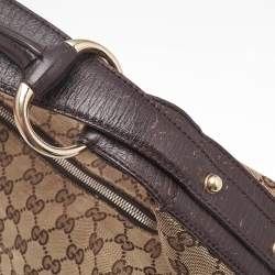 Pre Owned Gucci Beige GG Canvas and Leather Medium Horsebit Shoulder Bag