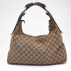 Pre Owned Gucci Beige GG Canvas and Leather Medium Horsebit Shoulder Bag