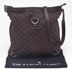Gucci Dark Brown GG Fabric and Leather Abbey D-Ring Messenger Bag