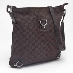 Gucci Dark Brown GG Fabric and Leather Abbey D-Ring Messenger Bag