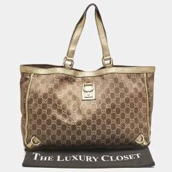 Gucci Brown/Gold GG Fabric and Leather Abbey D-Ring Tote