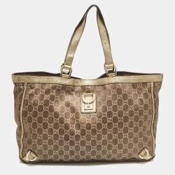 Gucci Brown/Gold GG Fabric and Leather Abbey D-Ring Tote
