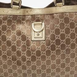 Gucci Brown/Gold GG Fabric and Leather Abbey D-Ring Tote