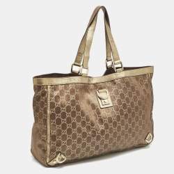 Gucci Brown/Gold GG Fabric and Leather Abbey D-Ring Tote