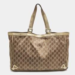 Gucci Brown/Gold GG Fabric and Leather Abbey D-Ring Tote