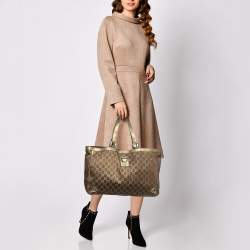 Gucci Brown/Gold GG Fabric and Leather Abbey D-Ring Tote