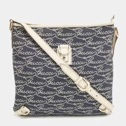 Gucci Blue Logo Denim and Leather Abbey D-Ring Messenger Bag