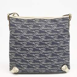 Gucci Blue Logo Denim and Leather Abbey D-Ring Messenger Bag