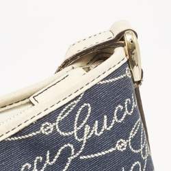 Gucci Blue Logo Denim and Leather Abbey D-Ring Messenger Bag