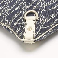 Gucci Blue Logo Denim and Leather Abbey D-Ring Messenger Bag