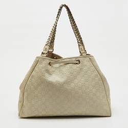 Gucci Cream Guccissima Leather Large Peggy Drawstring Tote