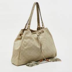 Gucci Cream Guccissima Leather Large Peggy Drawstring Tote